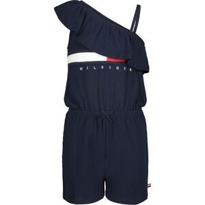 Tommy Hilfiger Girls Big Kids One-Shoulder Flag Stripe Logo Romper - Blue - XL